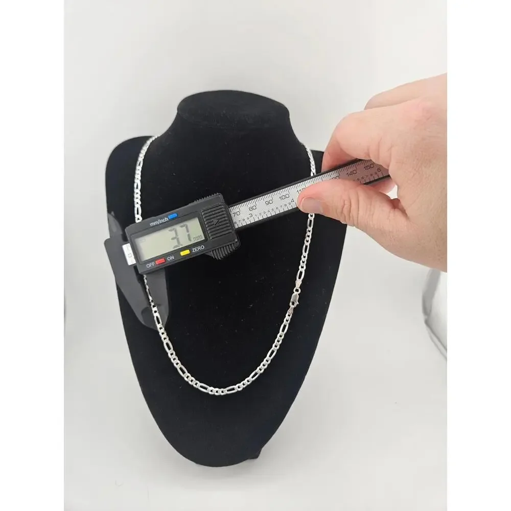 20in Sterling Silver 3.7mm Diamond Cut Figaro Necklace Chain - Picture 9 of 12